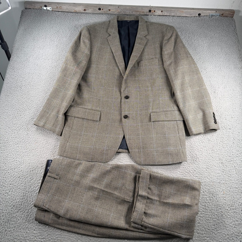 J.Crew Thompson Suit Mens 46R Pants 38x25 Brown Glen Plaid Wool Blazer 2 Piece